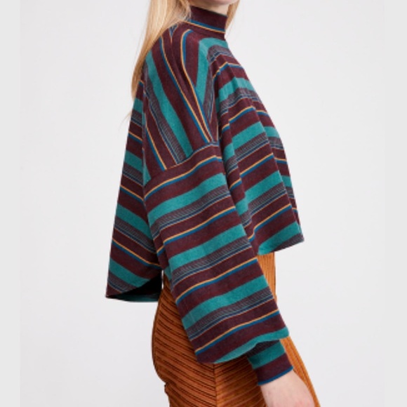 Free People Steph Mock Neck Long Sleeve Striped  Top Pine Combo Size Small - Picture 8 of 13